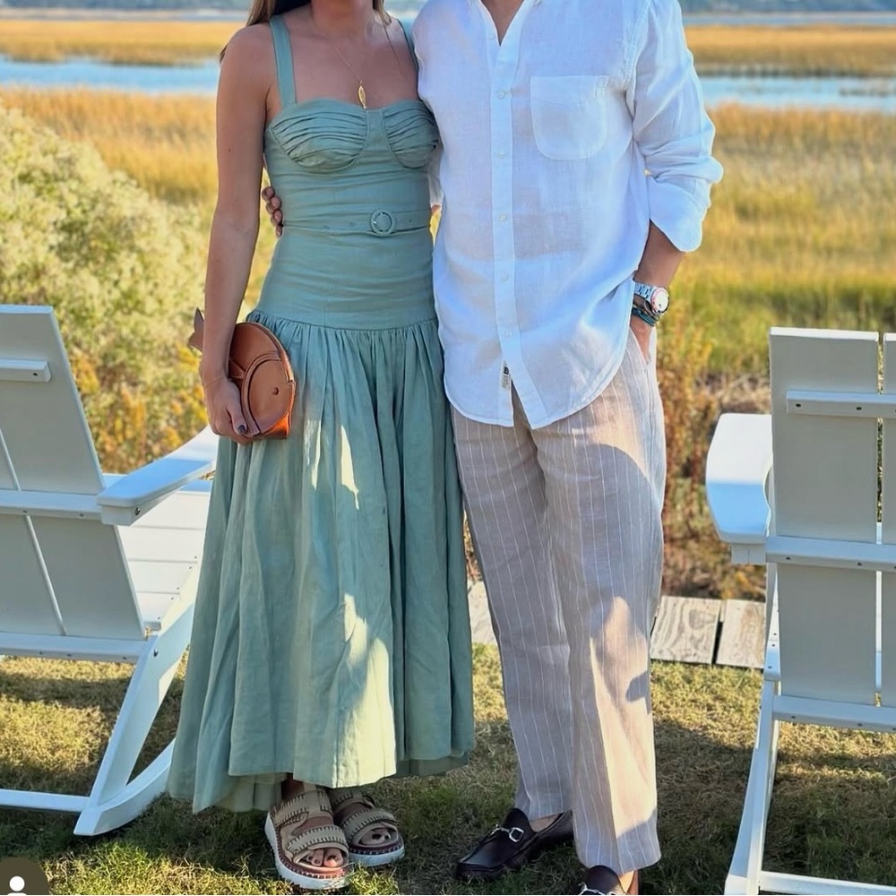 Classic NICHOLAS Linen Sage Green Sweetheart Dress